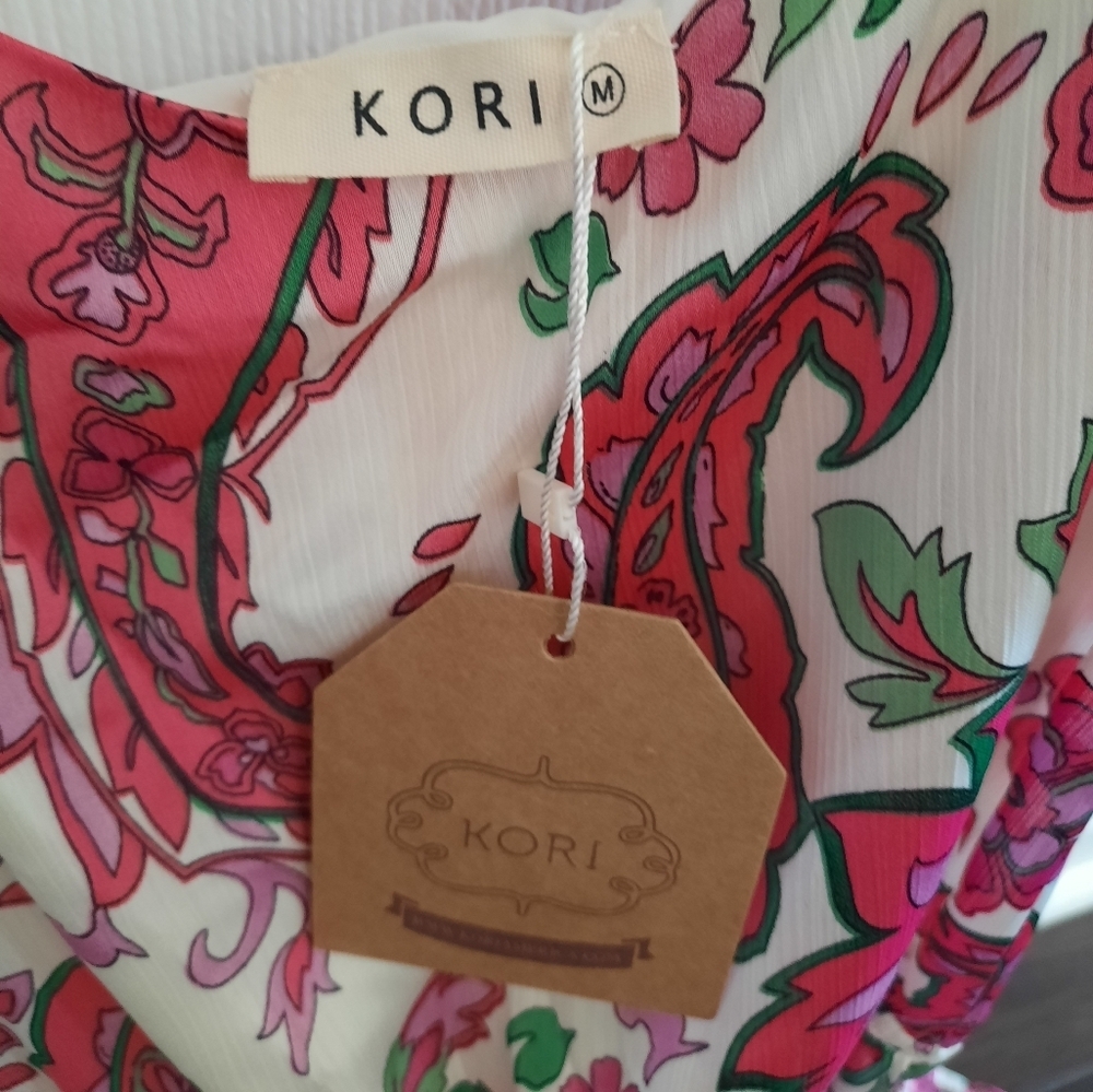 Kori America Floral Paisley Sun Dress Sleeveless Tie Belt Size M - Picture 6 of 8